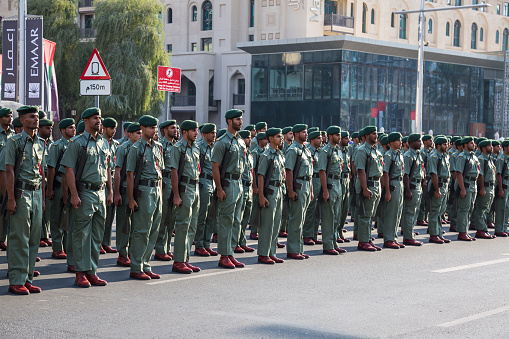 Dubai, United Arab Emirates, November 28, 2015: United Arab Emirates military soldiers at the parade that took part of the 44th National Day celebrations in Dubai, United Arab Emirates