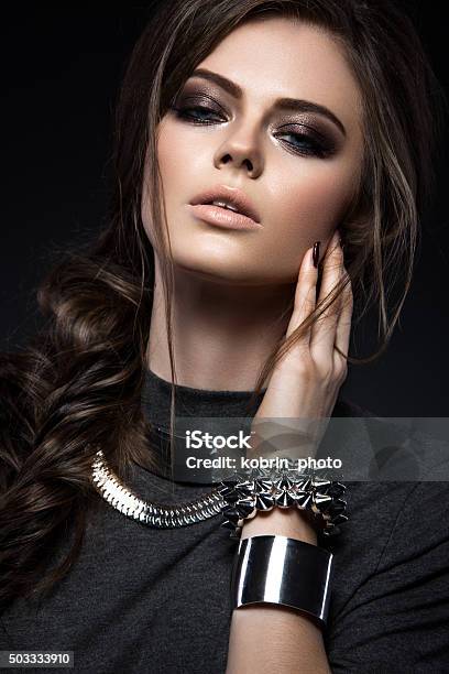 Beautiful Girl With Bright Smokey Makeup Perfect Skin Black Stock Photo - Download Image Now