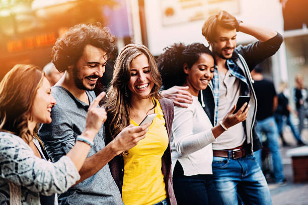 Group of mixed race people and social network concept