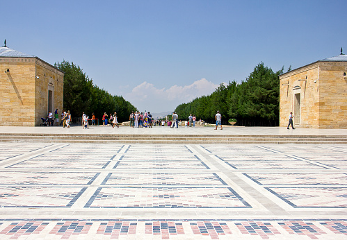 Ankara, Turkey - August 15, 2015: Turkish people visit the Ataturk Mausoleum in summer time in Ankara. Anıtkabir (literally, \