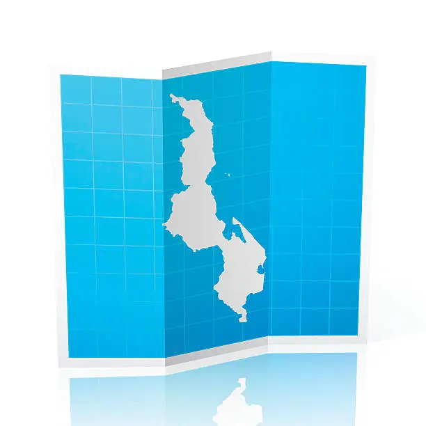 Vector illustration of Malawi Map folded, isolated on white Background