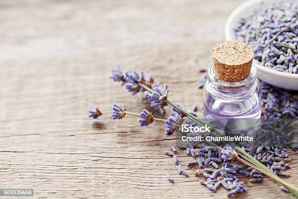 Essential Lavender Oil And Dry Lavender Flowers Stock Photo - Download Image Now - Aromatherapy, Auto Post Production Filter, Beauty
