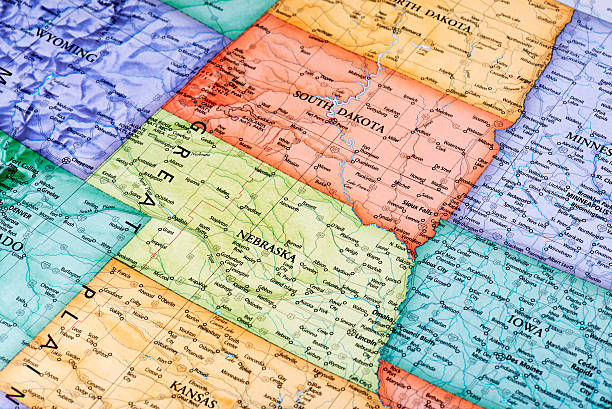 mapa de estados unidos dakota do sul, nebraska - nebraska omaha nebraska map lincoln nebraska imagens e fotografias de stock