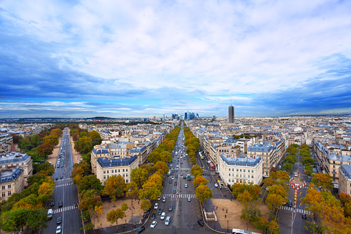 Beautiful view from of Avenues from Arc de Triumph to La Defence and other streets