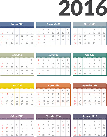 Vector Calendar 2016. US holdays marked.