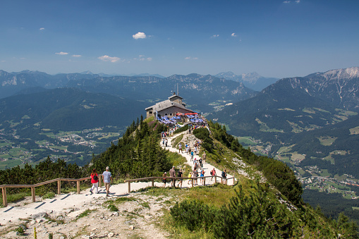 Berchtesgaden, Germany - August 13, 2015: The Kehlsteinhaus (also known as the Eagle's Nest) on top of the Kehlstein at 1.834m is the formerly Hitler's home and southern headquarters, the Eagle's Nest is located close to Berchtesgaden