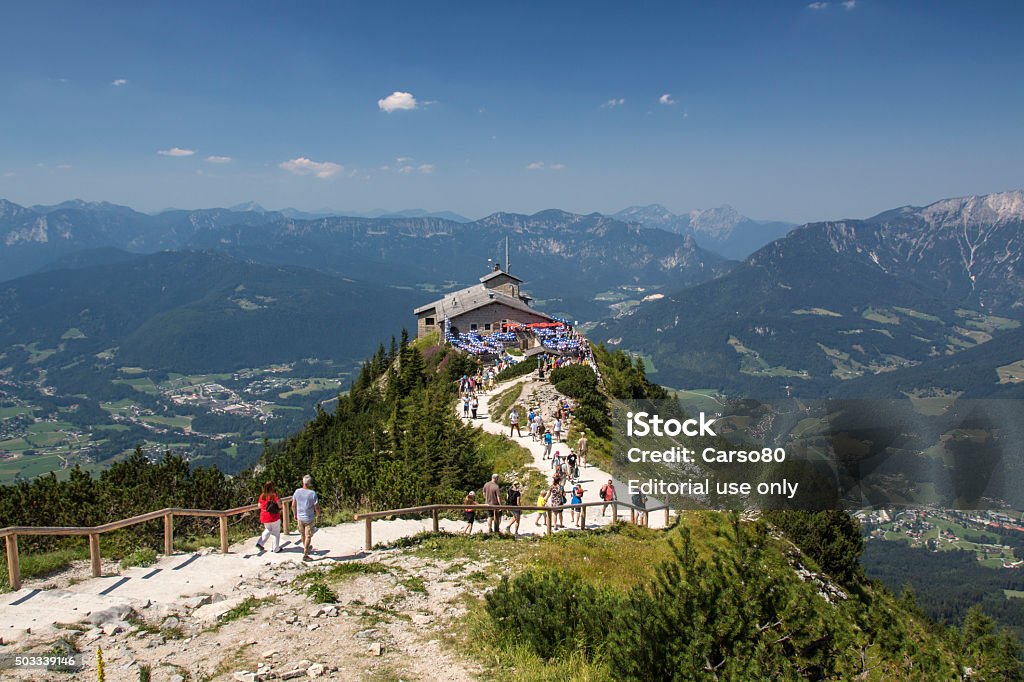 Eagle's Nest at the Kehlstein, Obersalzberg in Germany, 2015 Berchtesgaden, Germany - August 13, 2015: The Kehlsteinhaus (also known as the Eagle's Nest) on top of the Kehlstein at 1.834m is the formerly Hitler's home and southern headquarters, the Eagle's Nest is located close to Berchtesgaden Germany Stock Photo