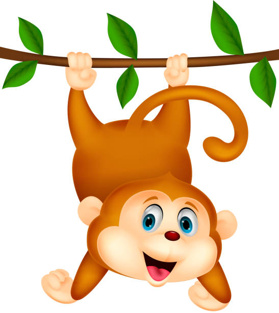 Cute Monkey Cartoon Hanging Stock Illustration - Download Image Now -  Animal, Ape, Brown - iStock
