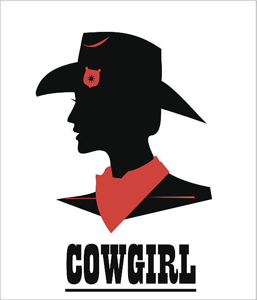 여자 카우보이 헤드 프로필, 달콤함 아름다운. - cowboy desire west poster stock illustrations