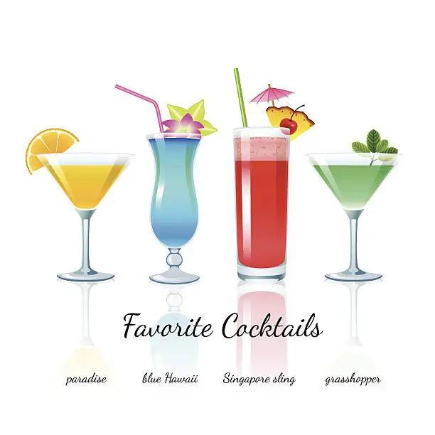 Vector illustration of Favorite cocktails set, isolated