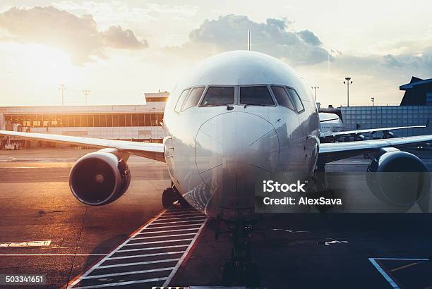 Front View Of Airplane In The Airport Stock Photo - Download Image Now - Airplane, Airport, Color Image