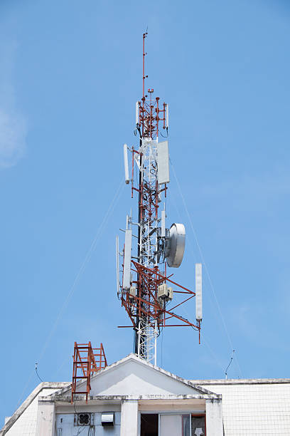 istock Telecommunication Tower on blue sky and clouds 503342559