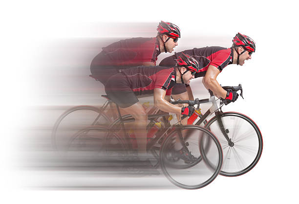 peloton of cyclists sprints to the finish isolated on white background