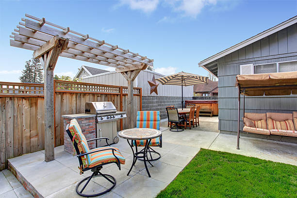 istock House backyard with patio area 503344003