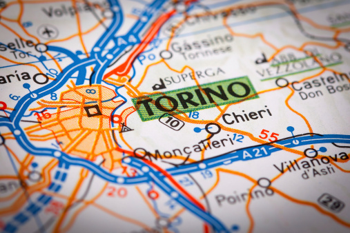 Map Photography: Torino City on a Road Map