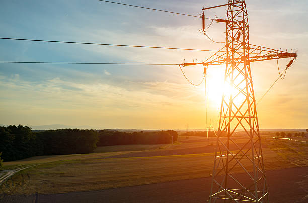 Vista aérea sobre powerlines - fotografia de stock