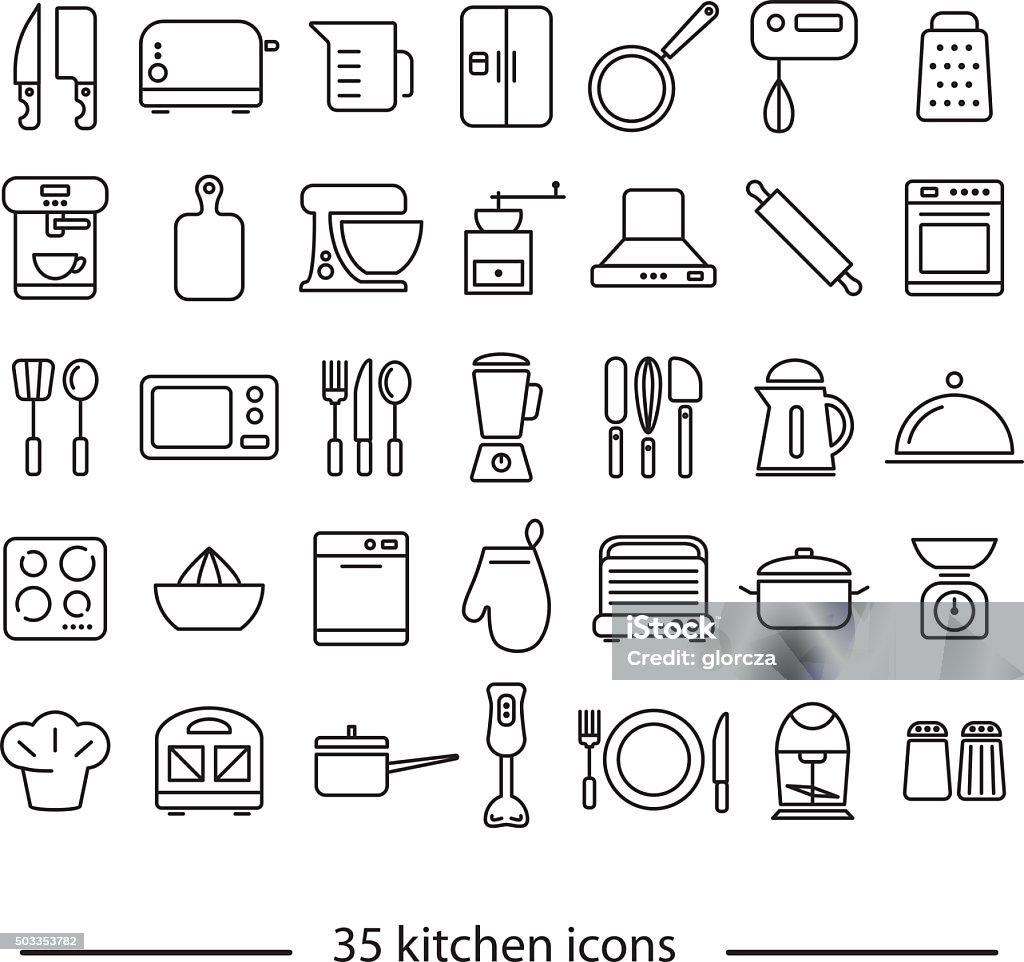 kitchen line icons thirtyfive kitchen line icons Appliance stock vector