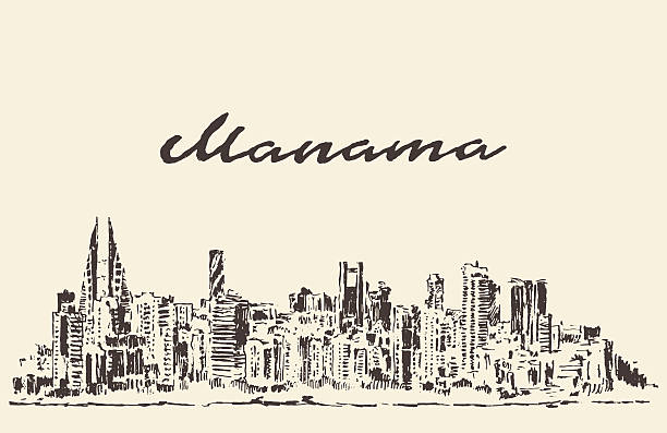 マナマの街並みを描いたスケッチベクトルバーレーン - バーレーン点のイラスト素材／クリップアート素材／マンガ素材／アイコン素材
