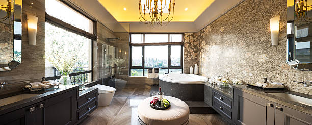 istock pano interior of modern bathroom 503358514