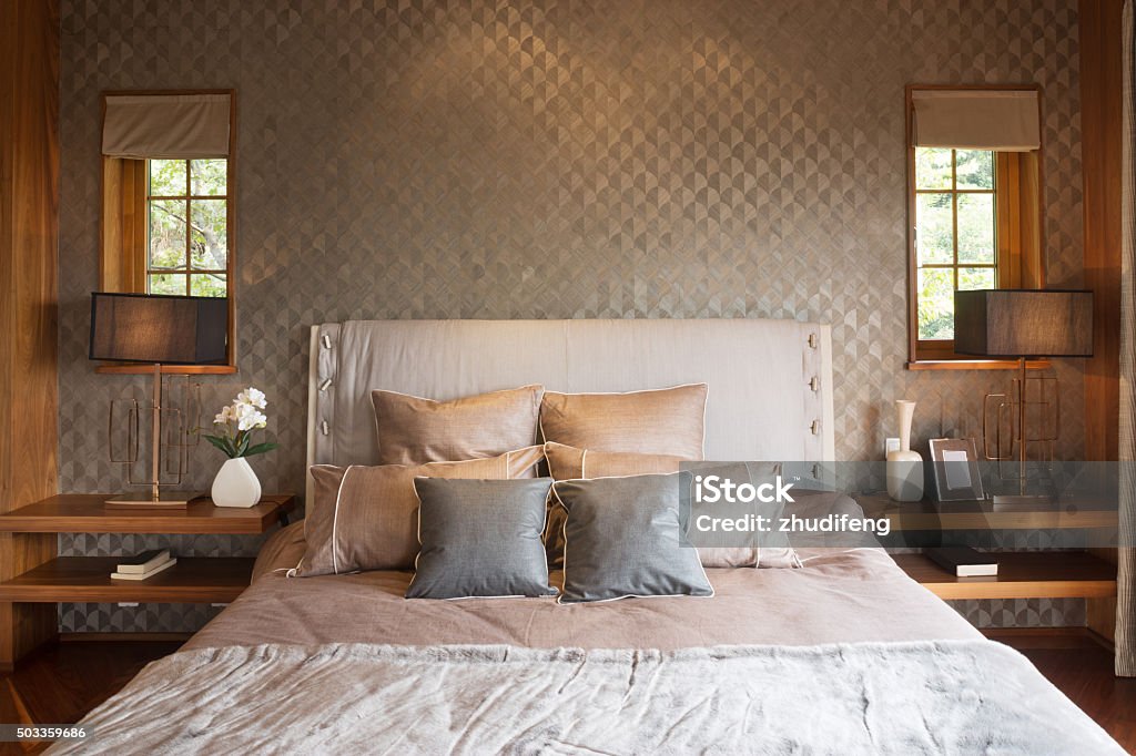 interior of modern bedroom decoration and furniture in modern bedroom Apartment Stock Photo