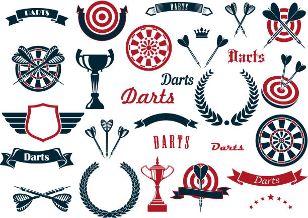 abnäher sport-design-elemente und elemente - dart darts red aspirations stock-grafiken, -clipart, -cartoons und -symbole