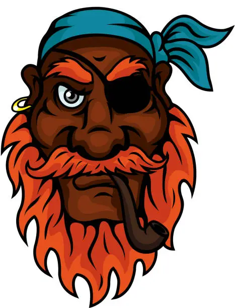 Vector illustration of Old pirate with eye patch smoking pipe