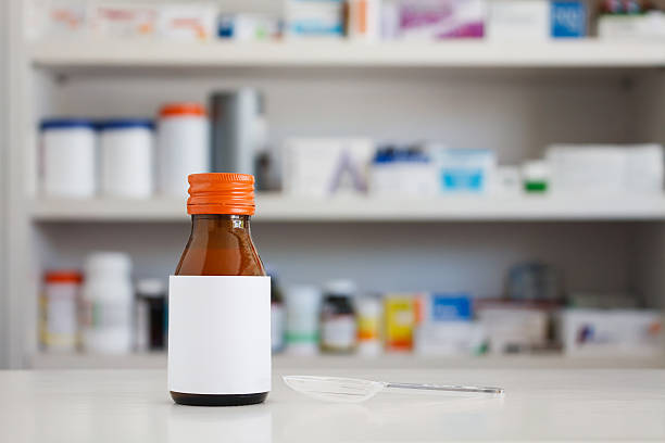 istock Blank white label of medicine bottle 503360204