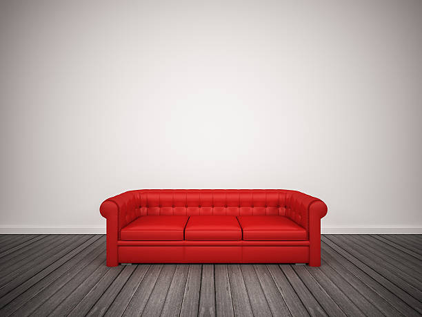 istock Red classic sofa in living room, 3d rendered 503361492