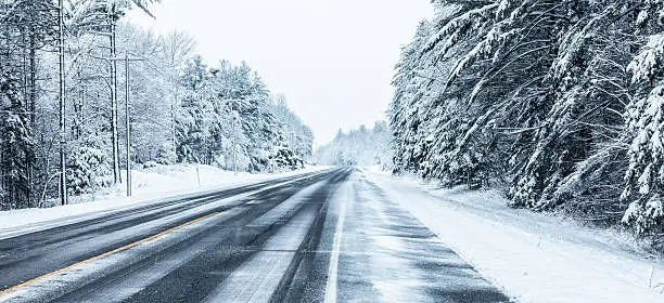 Photo of Remote Rural Winter Highway Straitaway in Blizzard Snow Storm