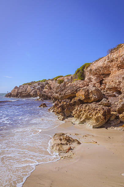 istock Sunny day landscape coast line cliffs at the beach 503365486