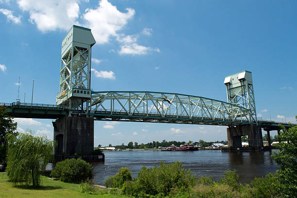 Wilmington, NC USA July 17, 2014 The Cape Fear Memorial Bridge located on the Cape Fear River in Wilmington, North Carolina
