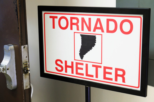 Tornado shelter sign on the airport.