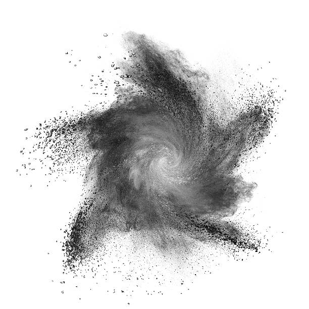 esplosione nero isolato su bianco in polvere - speed snow textured textured effect foto e immagini stock