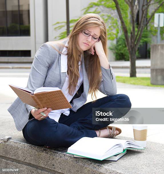 Stressed Student Studying On Campus Stock Photo - Download Image Now - 20-29 Years, Adult, Adults Only