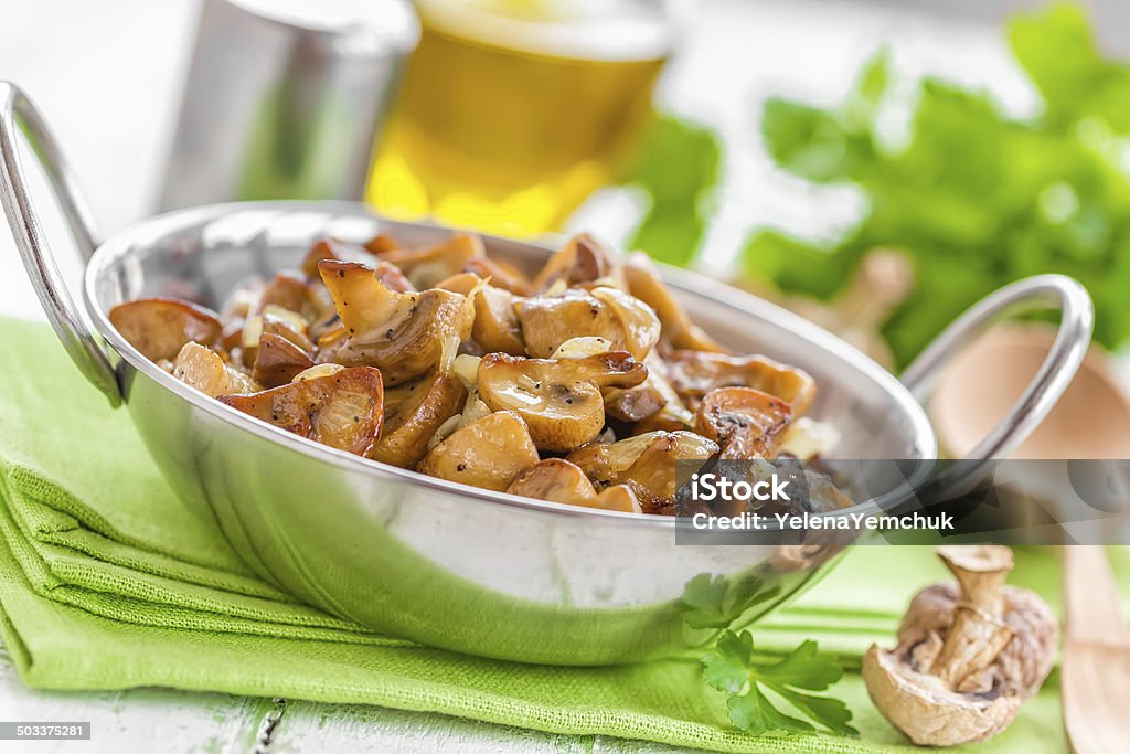 Fried mushrooms Bowl Stock Photo