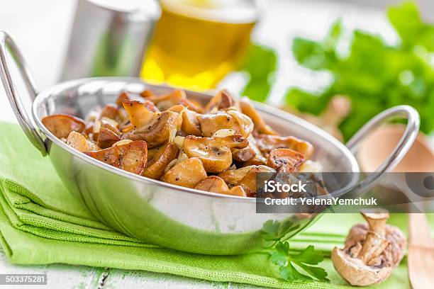 Fried Mushrooms Stock Photo - Download Image Now - Bowl, Braised, Close-up