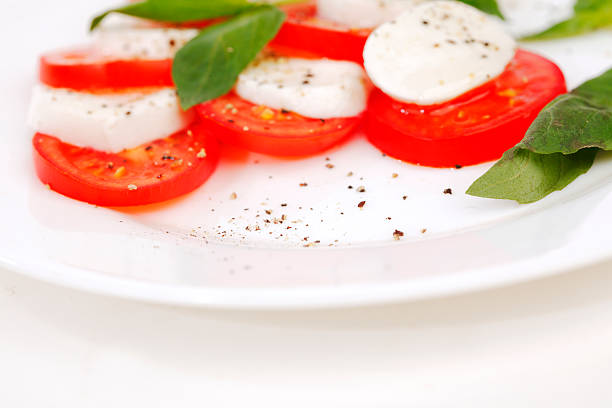 istock Tomato and mozzarella slices on a plate 503378067