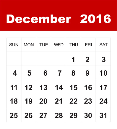 December 2016 calendar