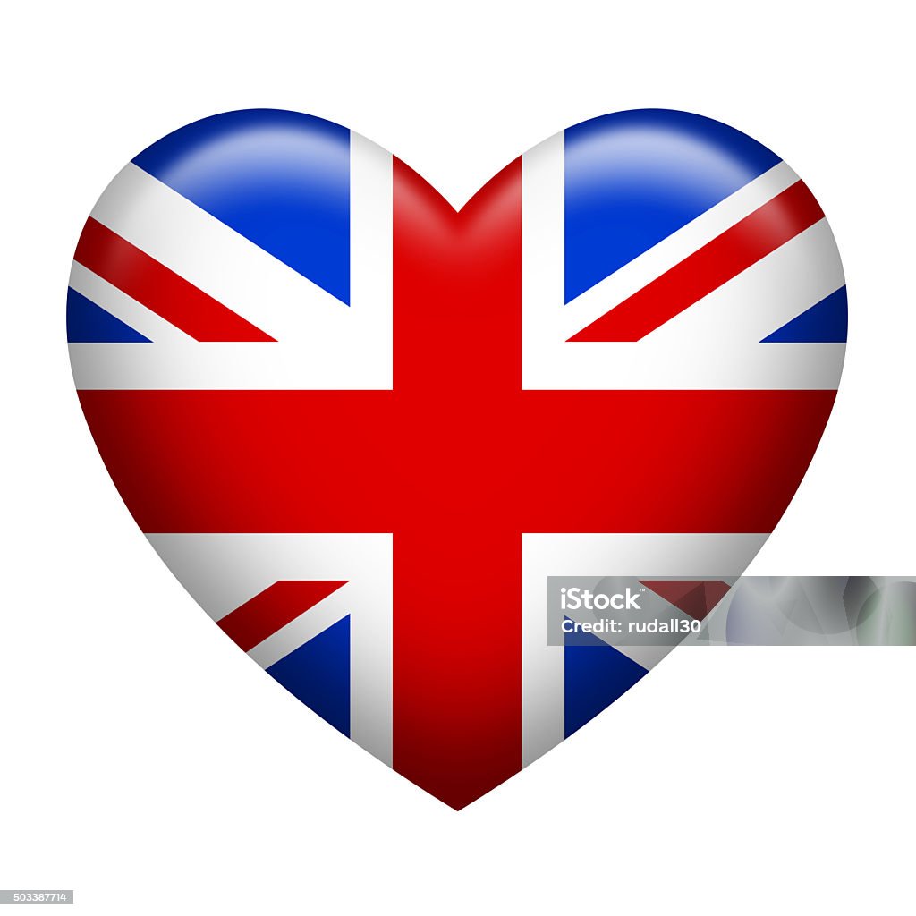 United Kingdom Insignia Heart Shape Heart shape of United Kingdom flag isolated on white Awe stock illustration