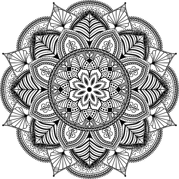 mandala, zainspirowane zentangle ilustracja, czarny i biały - white background relaxation black flower stock illustrations
