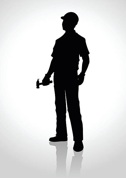 Handyman Silhouette illustration of a handyman holding a hammer construction workers stock illustrations