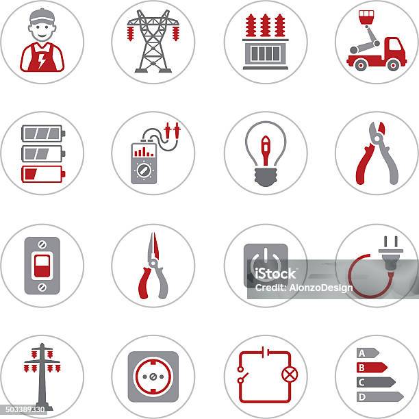 Electricity Icons Stock Illustration - Download Image Now - Power Cable, Electricity Transformer, High Voltage Transformer