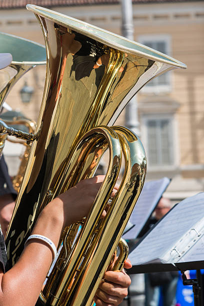 istock Little Boy with Brass Lacquered Trumpet 503390854