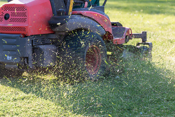 Riding Lawn Equipment with operator Riding Lawn Equipment with operator for periodically garden upkeep motorized vehicle riding stock pictures, royalty-free photos & images