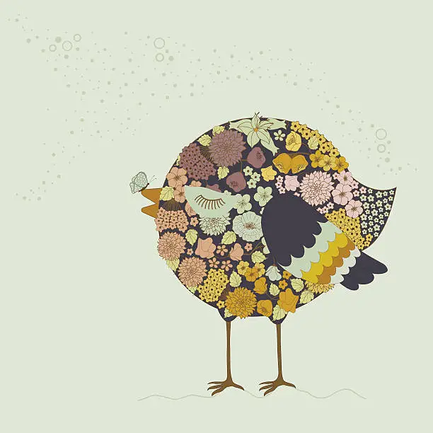 Vector illustration of Cute bird and butterfly