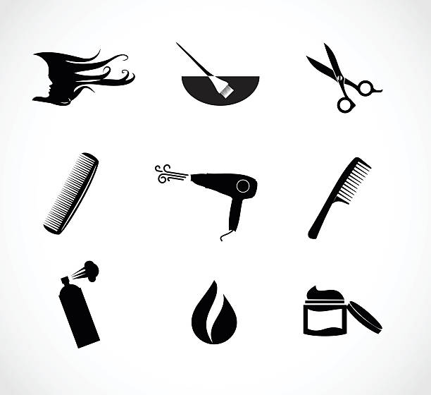 헤어 살롱 아이콘 세트 벡터 일러스트 - beauty spa human hair scissors hair dryer stock illustrations