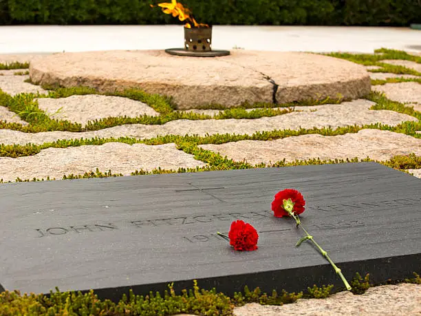 The tombstone of President JF Kennedy in Arlington Cemetery in Washington DC