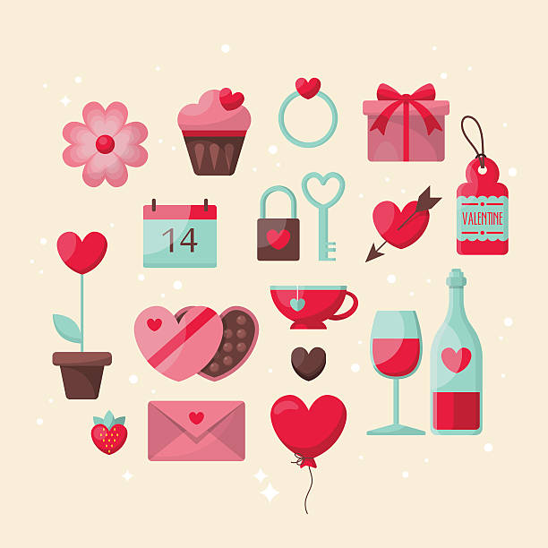 ilustrações, clipart, desenhos animados e ícones de dia dos namorados design elegante ícones - valentines day flower single flower heart shape