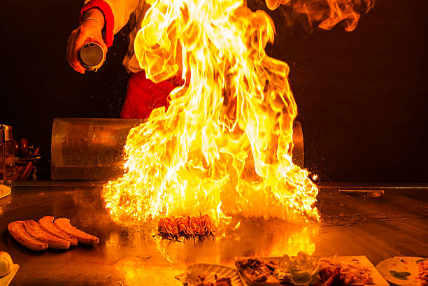 fuente de teppanyaki - teppan yaki fotografías e imágenes de stock