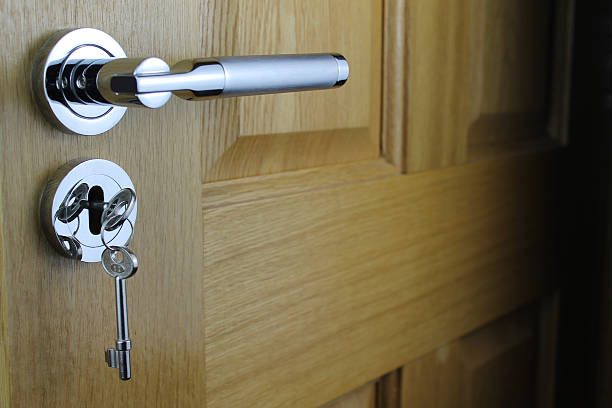 istock Wooden Door with Chrome Handle and Key H 503399767